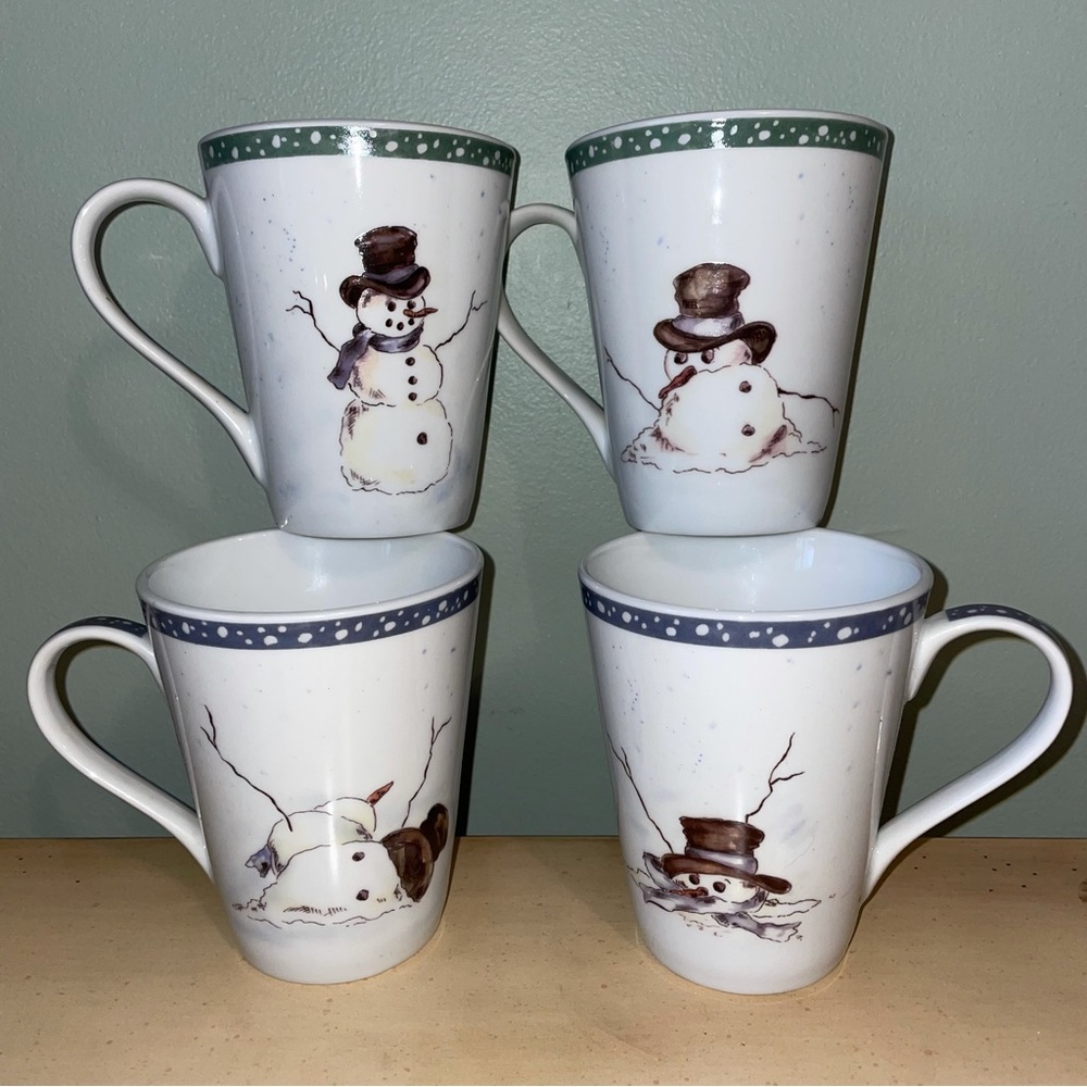 Tracy Porter SET of 4 Winter Melting Snowman Mugs Cups New NWOT